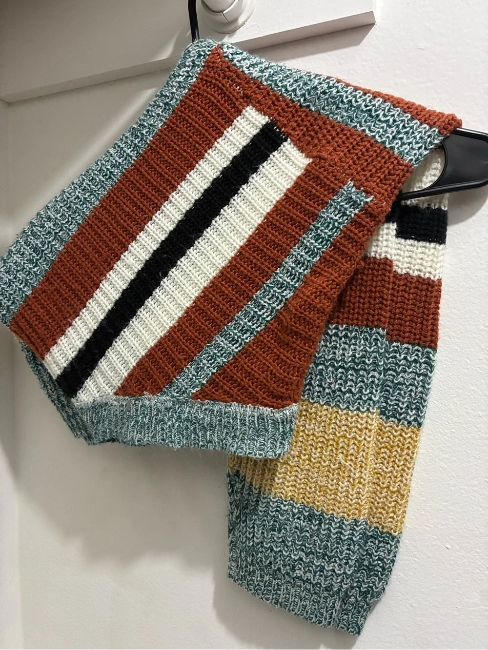 Striped V-Neck Sweater in Rust, Teal & Mustard - Picture 4 of 6